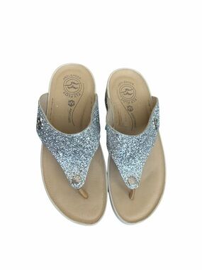 Fly Flot Women's Silver Glitter Wedge Thong Sandals Comfort Flip Flops